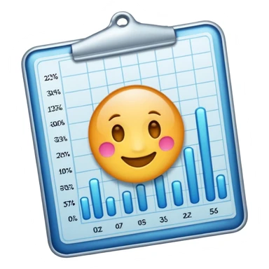ios style emoji for report sheet consisting graph/ charts with sparkle around the report  sticker