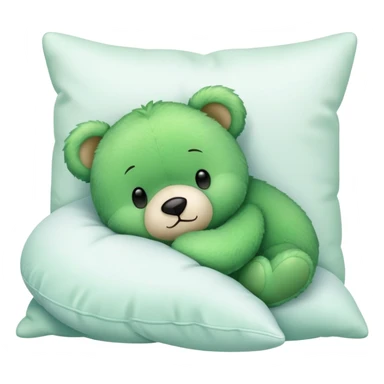 Cute Green teddy bear sleeping on a White pillow sticker