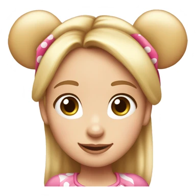 ￼ Burnett, light skinned girl with straight hair, wearing Minnie mouse ears that are pink and polkadot bow sticker