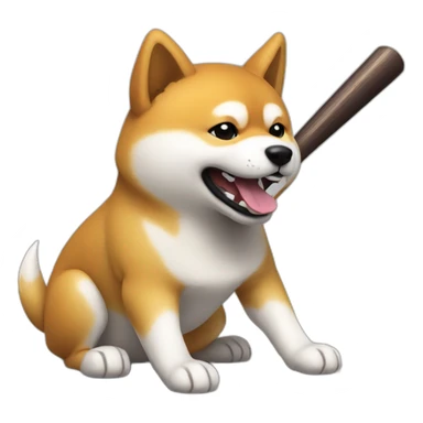 shiba inu hitting someone with a baseball bat, sitting sticker
