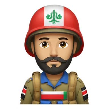A very tired and sad, swarthy Iraqi soldier with a beard, an Iraqi flag on his helmet, a sad expression and bags under his eyes sticker