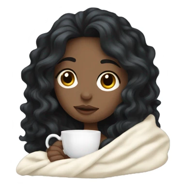 Pale Girl with wavy black hair cozy in a white blanket seeping tea  sticker