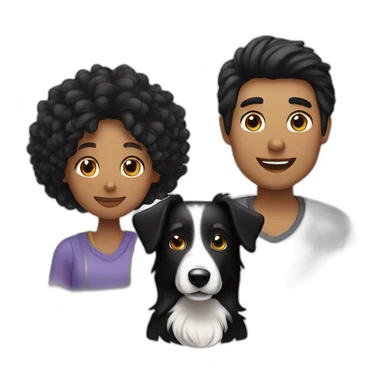 Family  man, black long hair woman and black border collie sticker