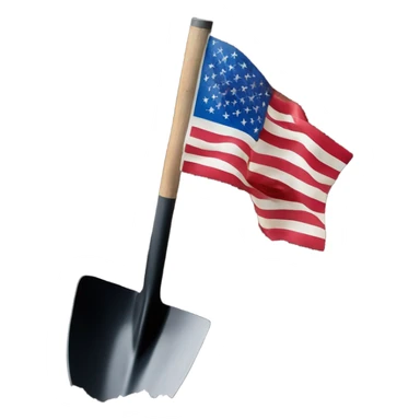 American Flag attached to one black shovel in the ground   sticker