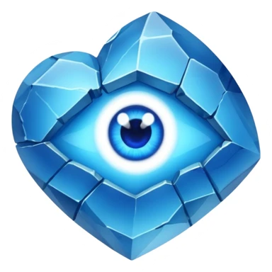 very sharp broken blue gem mineral , multiple irregular chunks, very shiny with two eyes and heart shaped sticker