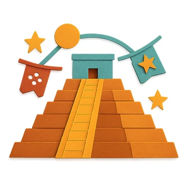 Mexican pyramid inspired by Chichen Itza with festive accents in paper craft style sticker