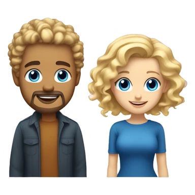 a man with blonde hair and a blonde goatee and blue eyes, and a woman with blue eyes and darker blonde shoulder length curly hair. they're smiling and in love sticker