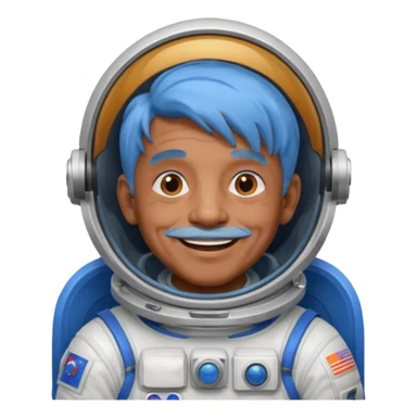 old man, brown skin astronaut with blue hair, smile sticker