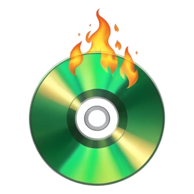 A minimalist CD disc with a subtle fire design, green flames sticker