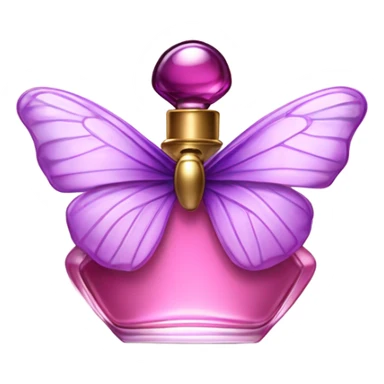 A dreamy vintage perfume bottle in dark pink, adorned with pastel violet butterfly wings. sticker