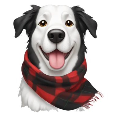 Black and white lab collie wearing a plaid red winter scarf sticker