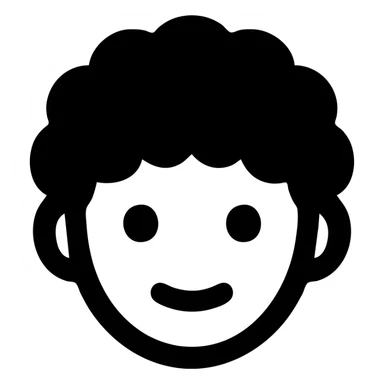black and white stamp mark of a curly haired boy, realistic, solid filled icon style sticker