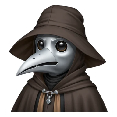 plague doctor
hooded cloak - dark black/charcoal
cute, simplified style
happy expression sticker