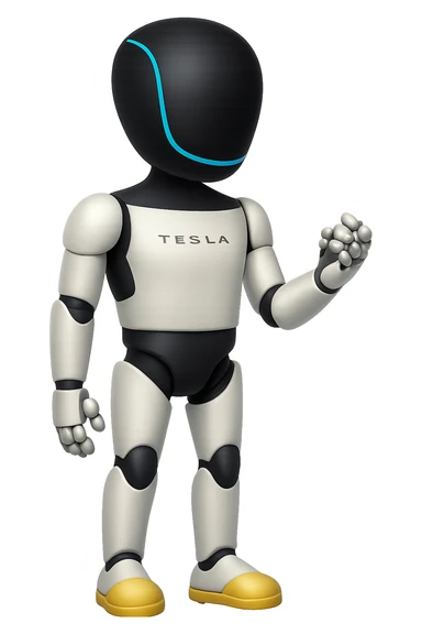 Create a fullbody Tesla robot emoji with the exact head from the reference image in the style of Apple emojis. The robot should be in a neutral pose. The style should replicate the apple emoji style with smooth, colorful, and detailed features. sticker