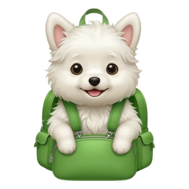 baby white dog wear green backpack sticker