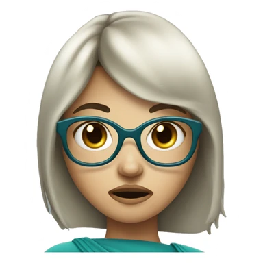 angry princess with bangs brown hair, glasses and blue-green ish eyes sticker