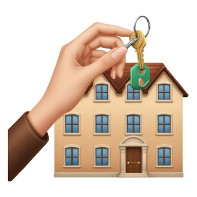 emoji de mano de mujer sujetando unas llaves con el fondo de un departamento sticker