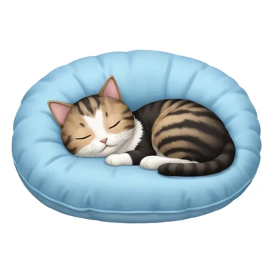 tuxedo short haired cat with his eyes closed sleeping in a lightblue pillow sticker