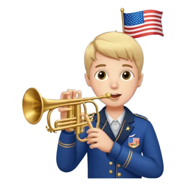 Boy holding trumpet with American flags and fireworks behind him sticker