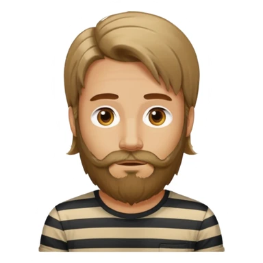 man with long hair and beard wearing vertical striped t-shirt sticker