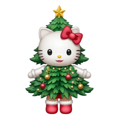 Hello kitty wearing a Christmas tree outfit sticker