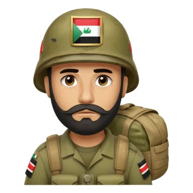 A very tired and sad, swarthy Iraqi soldier with a beard, an Iraqi flag on his helmet, a sad expression and bags under his eyes sticker