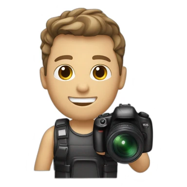 Male Photographer shaved Caucasian wavy hair brunette holding camera sticker