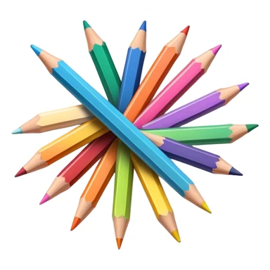 Cinematic Realistic image of a set of finely sharpened colouring pencils arranged neatly on crisp paper, rendered with vibrant hues and detailed pencil textures, illuminated by soft, creative lighting that captures the spirit of artistic expression sticker