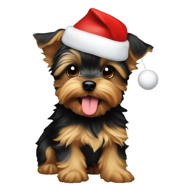 small yorkie puppy wearing a santa hat and sticking tongue out sticker