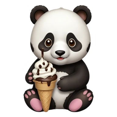 Panda eating chocolate ice cream with pieces of chocolate  sticker