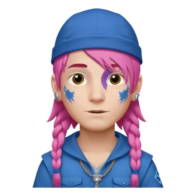 scout boy long hair face tatooes pink haired, wearing blue cap sticker