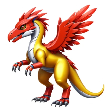 Furry feather-mane Cool Edgy Futuristic shiny colorful Digimon-Fakemon-Guilmon-Velociraptor-Mecha full body   sticker