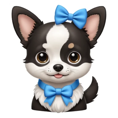black and white chihuahua ￼with a collar with a bow on it but it’s blue sticker