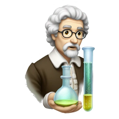 16th century scientist looking at test tube sticker