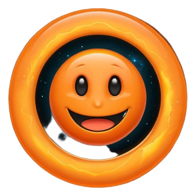 make a blackhole, accretion disk and all, with an orange smiley face, black head, orange ring, orange eyes, orange mouth, no other details sticker