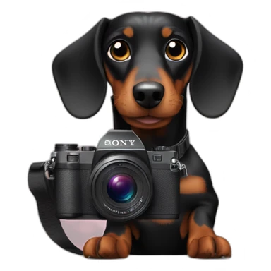 a black dachshund dog holds a SONY camera in his hands sticker