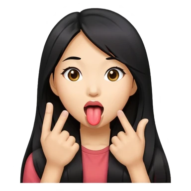 Asian girl long hair sticking out tongue sticker