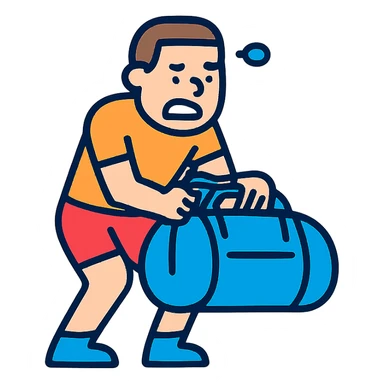 a sportsman is struggling to lift a gymbag sticker