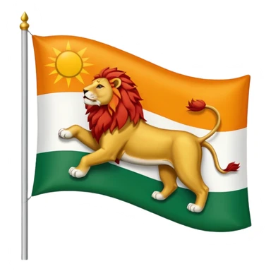 A flag with three horizontal color that upper is Green , middle is White and in down red color, in the White line is a lion and sun that sunrises from back of lion in the middle line  sticker