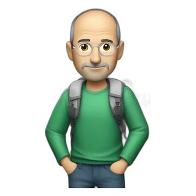 steve jobs with a backpack, in front of the Moon sticker