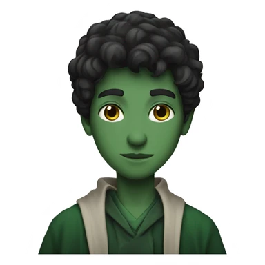 teenage white-skinned wizard with black hair, green eyes in dark green disguise sticker