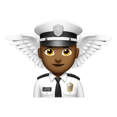 A White Police man bald with cap with Big ANGEL WINGS sticker