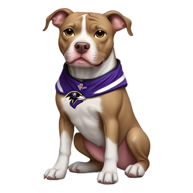 Tan and white pit bull dog wearing Baltimore ravens clothes   sticker