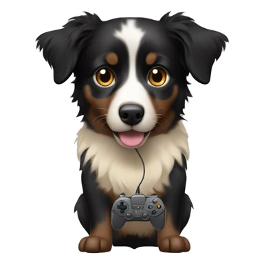 Small black australian shepherd dog with beige video game controller  sticker