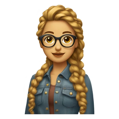 una chica pelirroja, pelo rizado largo, con ojos color miel, gafas finas y piel blanca sticker