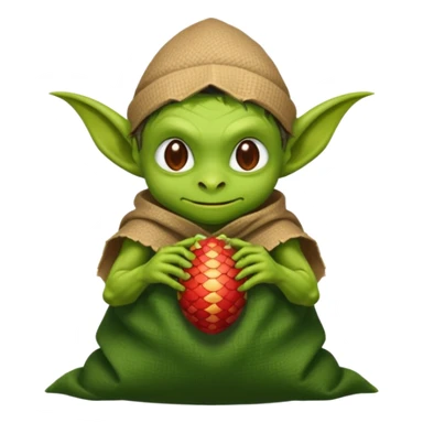 A retro pixel art goblin with a cloth sack over its back filled with dragon eggs. sticker
