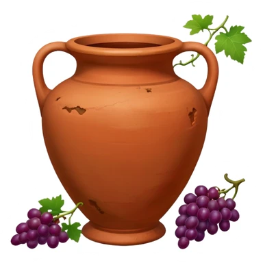 empty terracotta vase with grapes next to it sticker