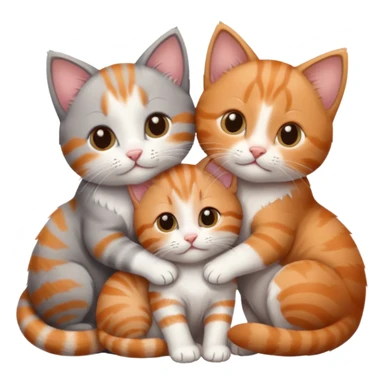3 kittens cuddling together all different colours, the first one is grey and white, the second is ginger and white and the third is brown tabby and white sticker