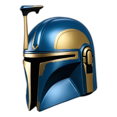 blue mandalorian helmet with gold sticker