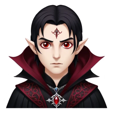 Cinematic Realistic WoW Vampire Mage Portrait, depicted with dark and mysterious elegance, wearing a flowing black robe intricately adorned with arcane silver filigree and esoteric runes. His pallid, almost ethereal skin contrasts with deep crimson, mesmerizing eyes, while his dark, slick hair falls in sleek strands. Rendered with lifelike texture and moody, dramatic lighting, high shine, noble and formidable, capturing the essence of a legendary vampire mage of Azeroth. sticker